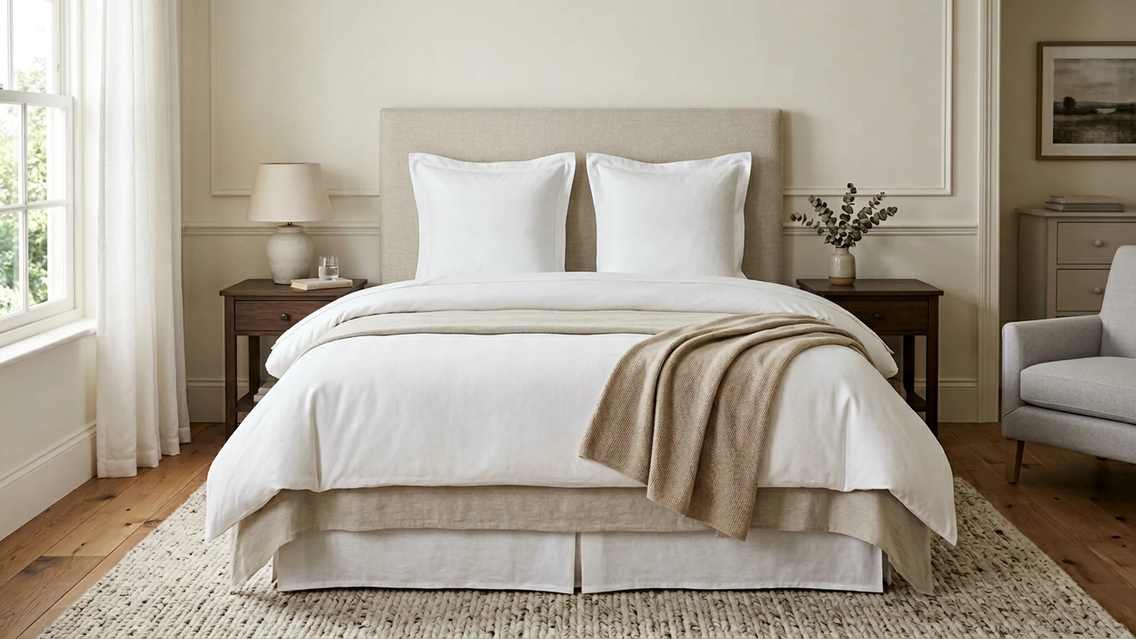 Letto matrimoniale con lenzuola e cuscini Happidea