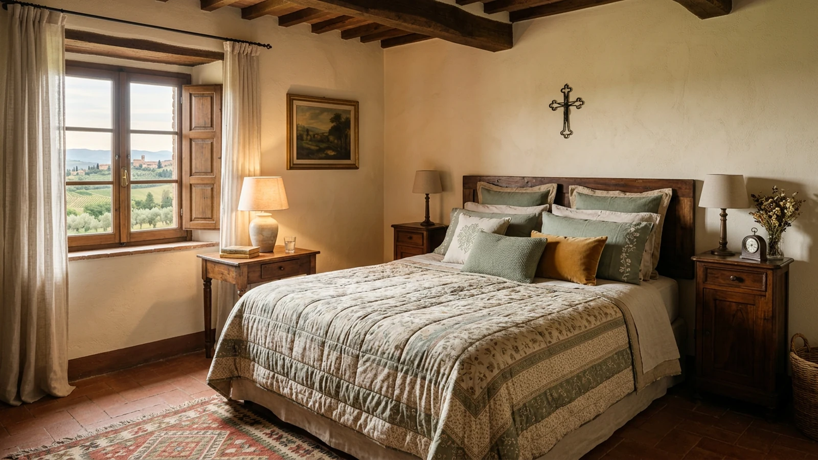 Trapunta matrimoniale beige su letto Happidea